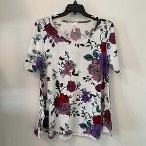 LuLaRoe Womens Size XL White Floral Short Sleeve Blouse Top EUC